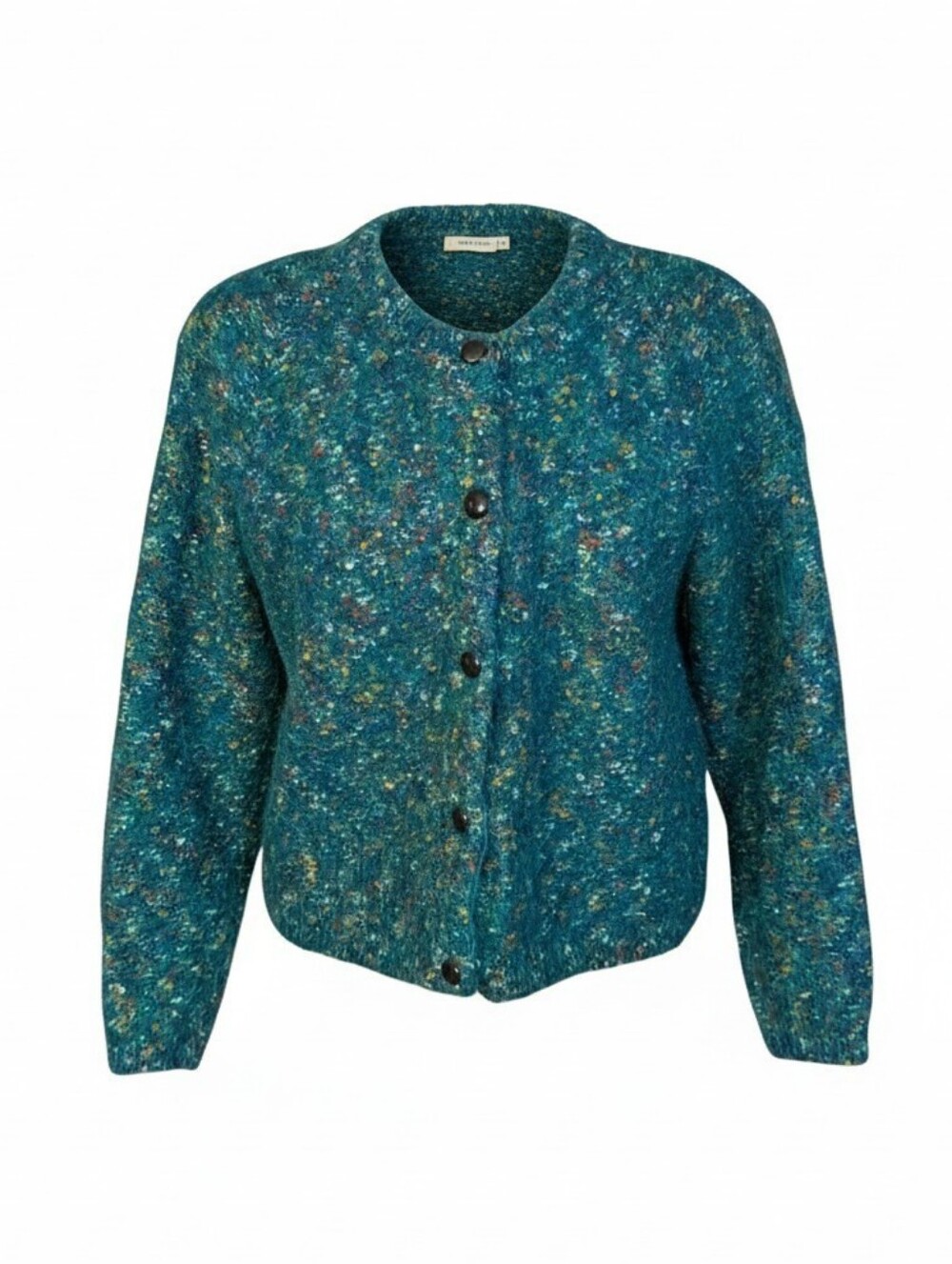 Paul Et Duffier Vintage Mohair Blend Cardigan Teal Green Speckled Knit Womens M
